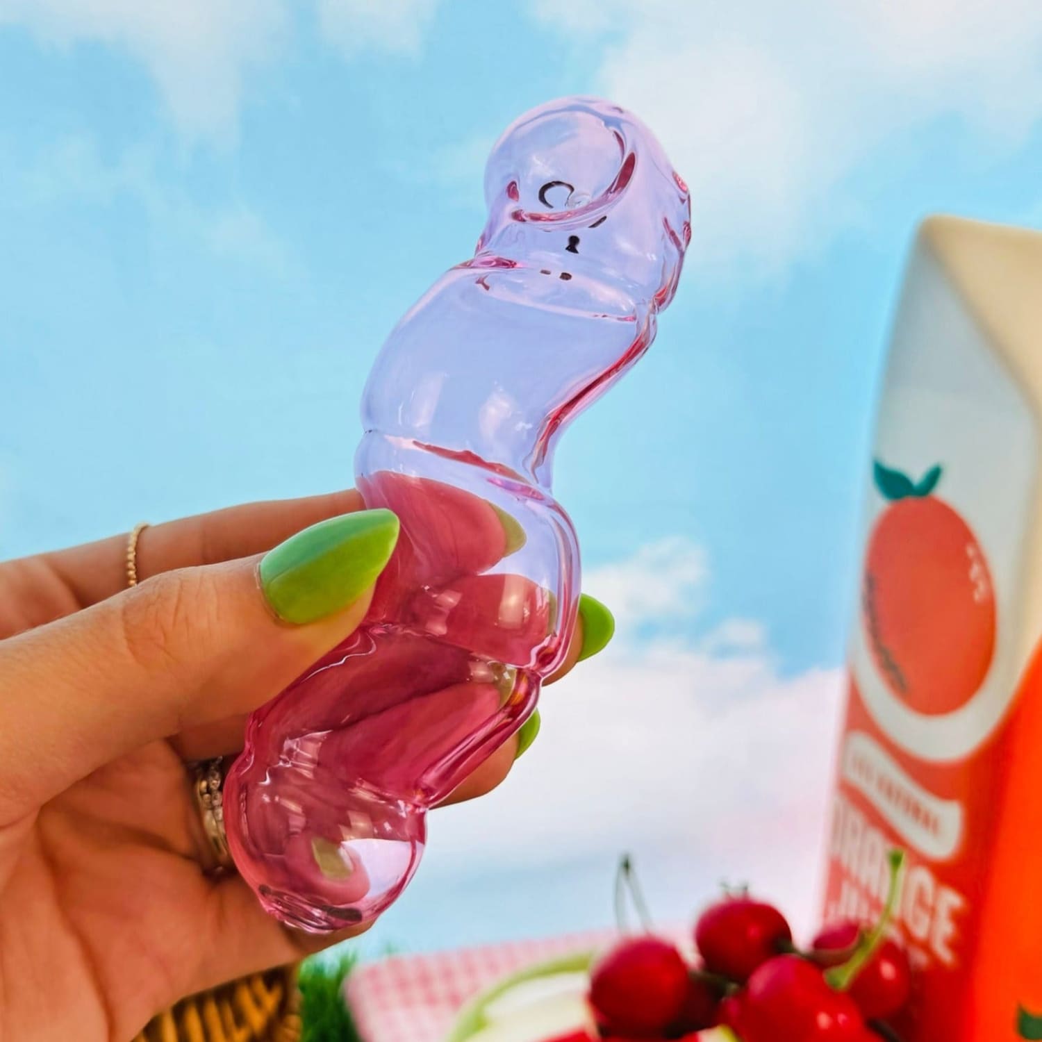 Pink Worm Glass Pipe Bugs - Gross - Hand Pipe - Kitsch