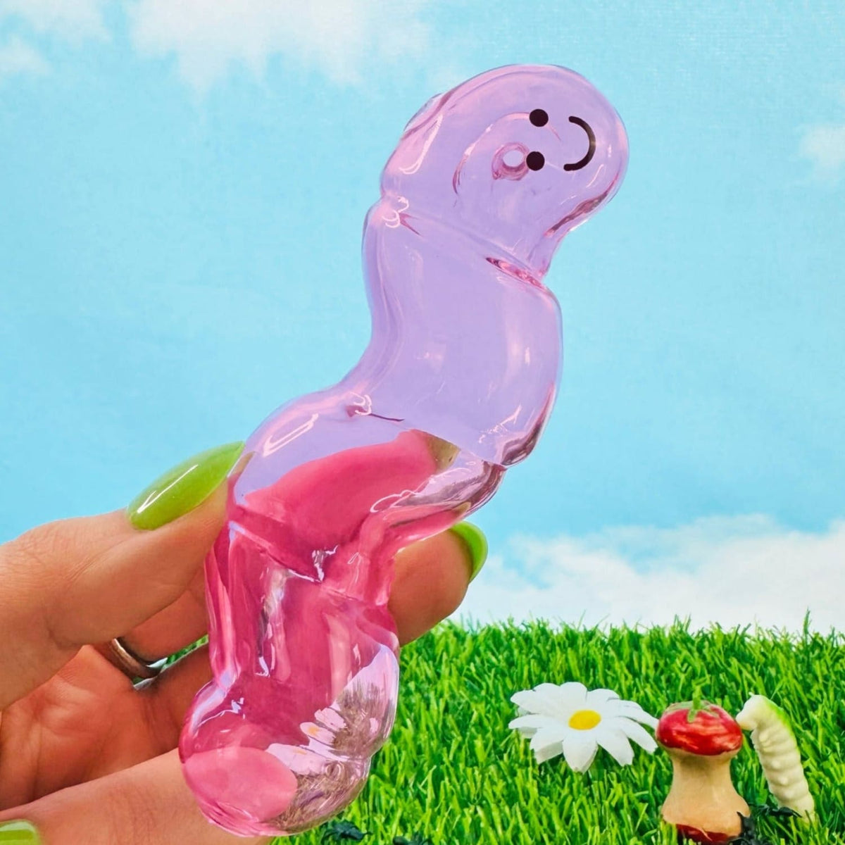 Pink Worm Glass Pipe Bugs - Gross - Hand Pipe - Kitsch
