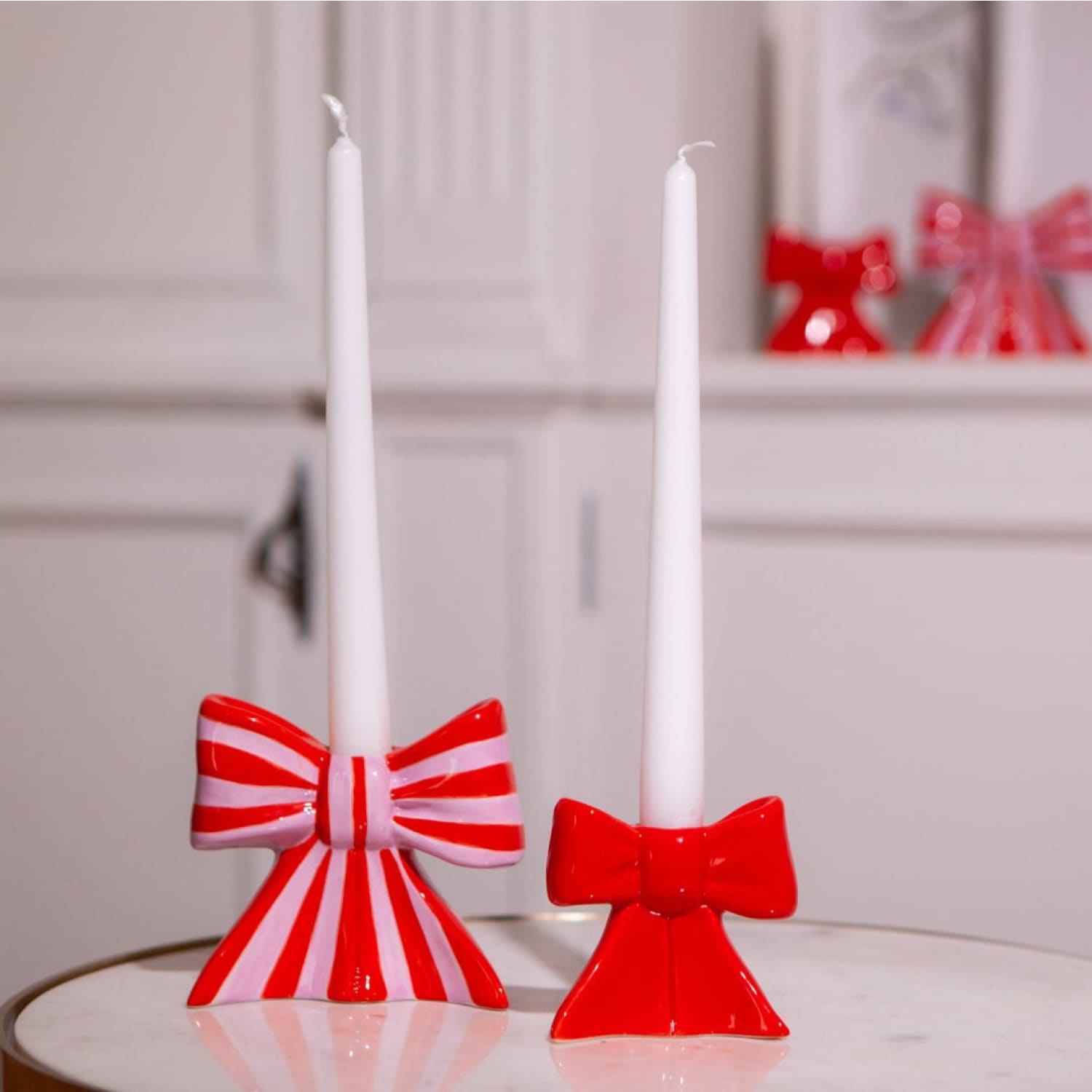 Red Bow Candle Holder - Small Bow - Boxed - Candle - Holder