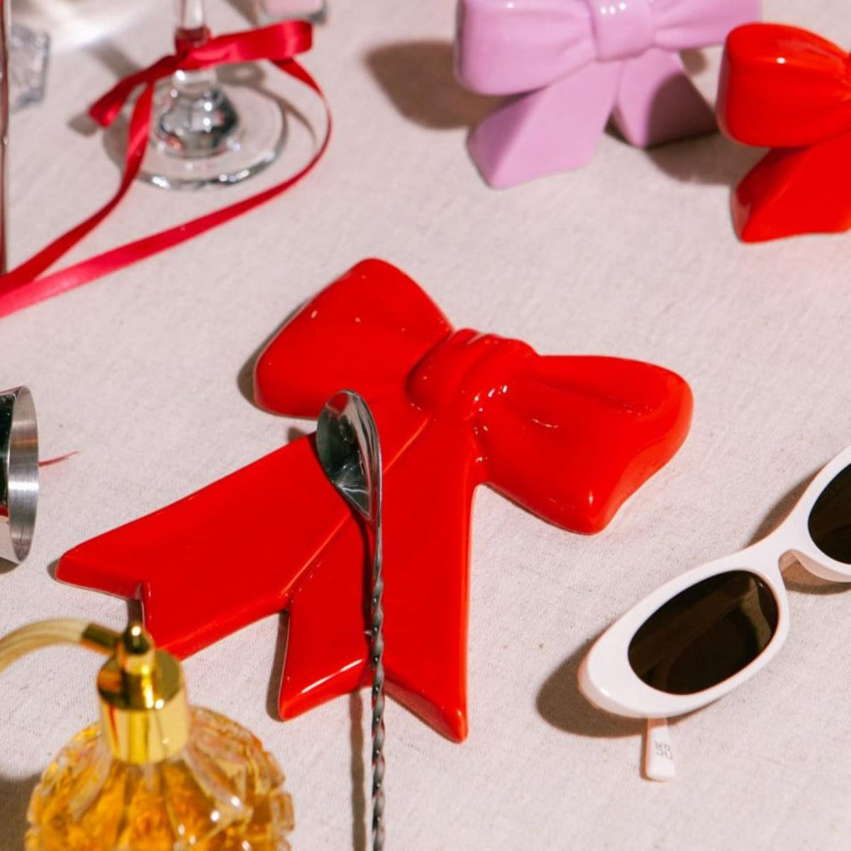 Red Bow Spoon Rest Bow - Boxed - Ceramic - Doiy - Kitchen