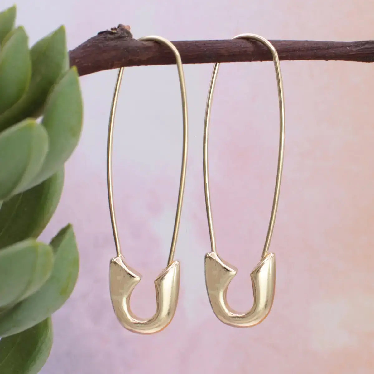Safety Pin Threader Hoop Earrings Gold Plated