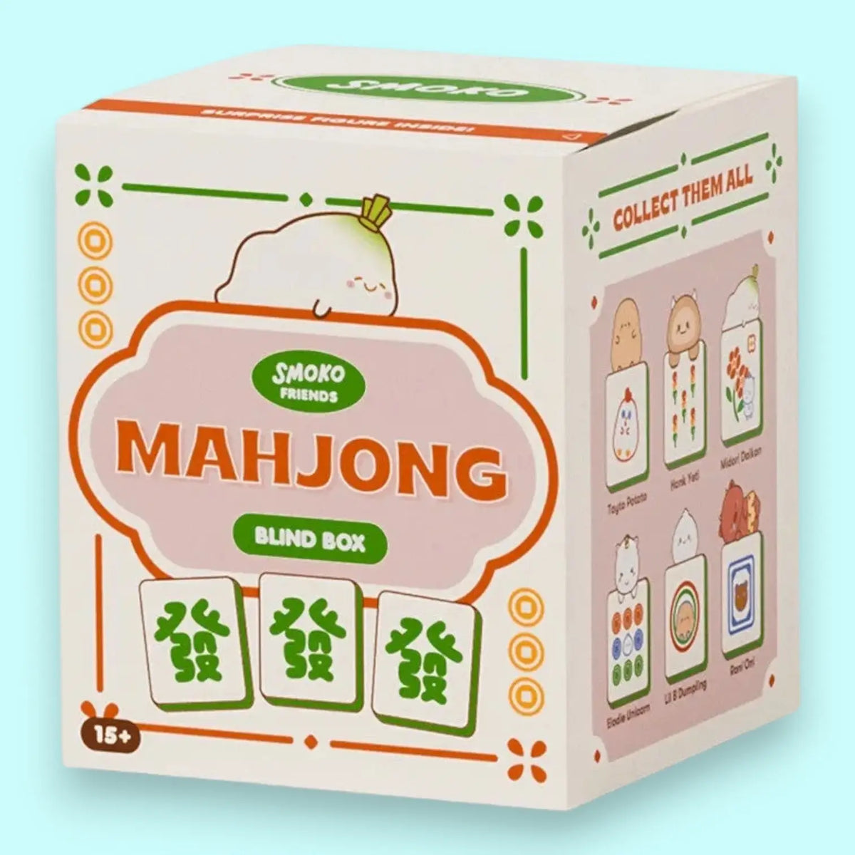 Box of Smoko Friends Mahjong Blind Box on a light blue background