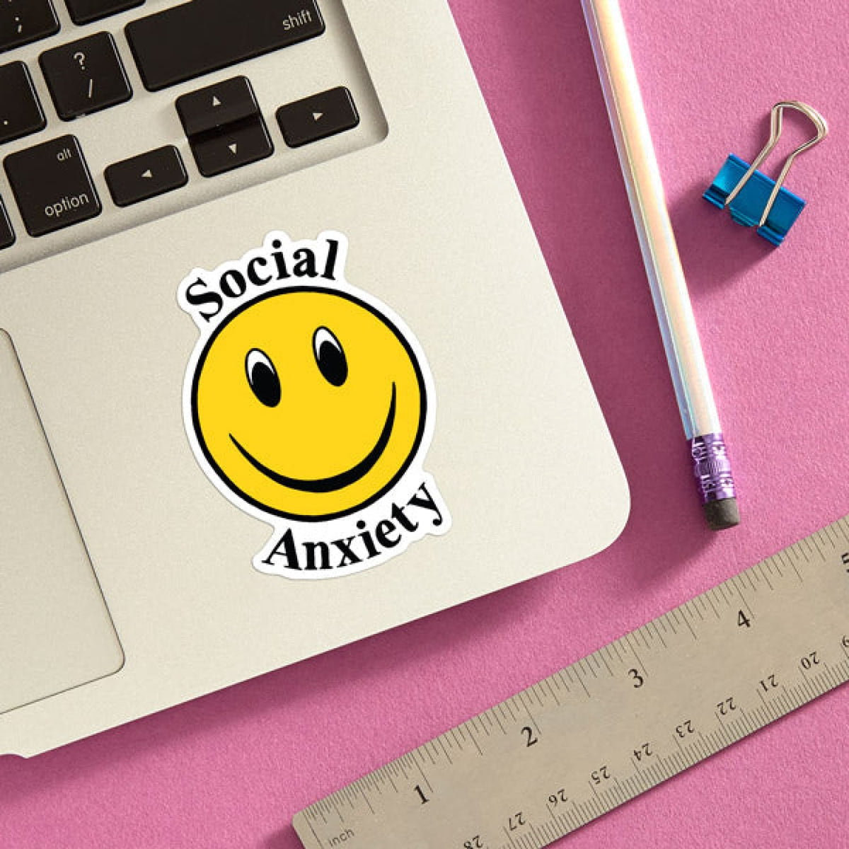 Social Anxiety Smiley Face Sticker 90s Baby - Anxiety -