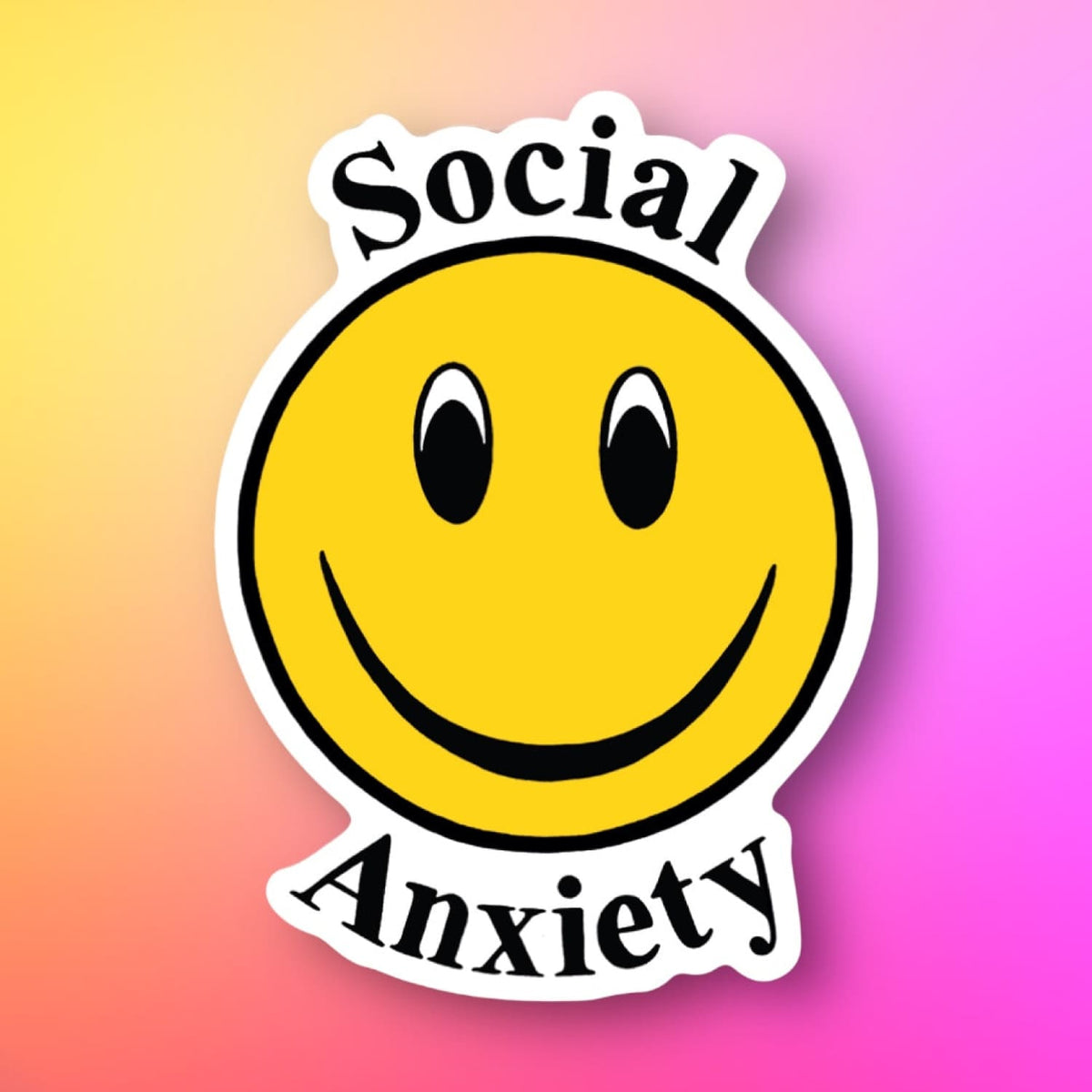 Social Anxiety Smiley Face Sticker 90s Baby - Anxiety -