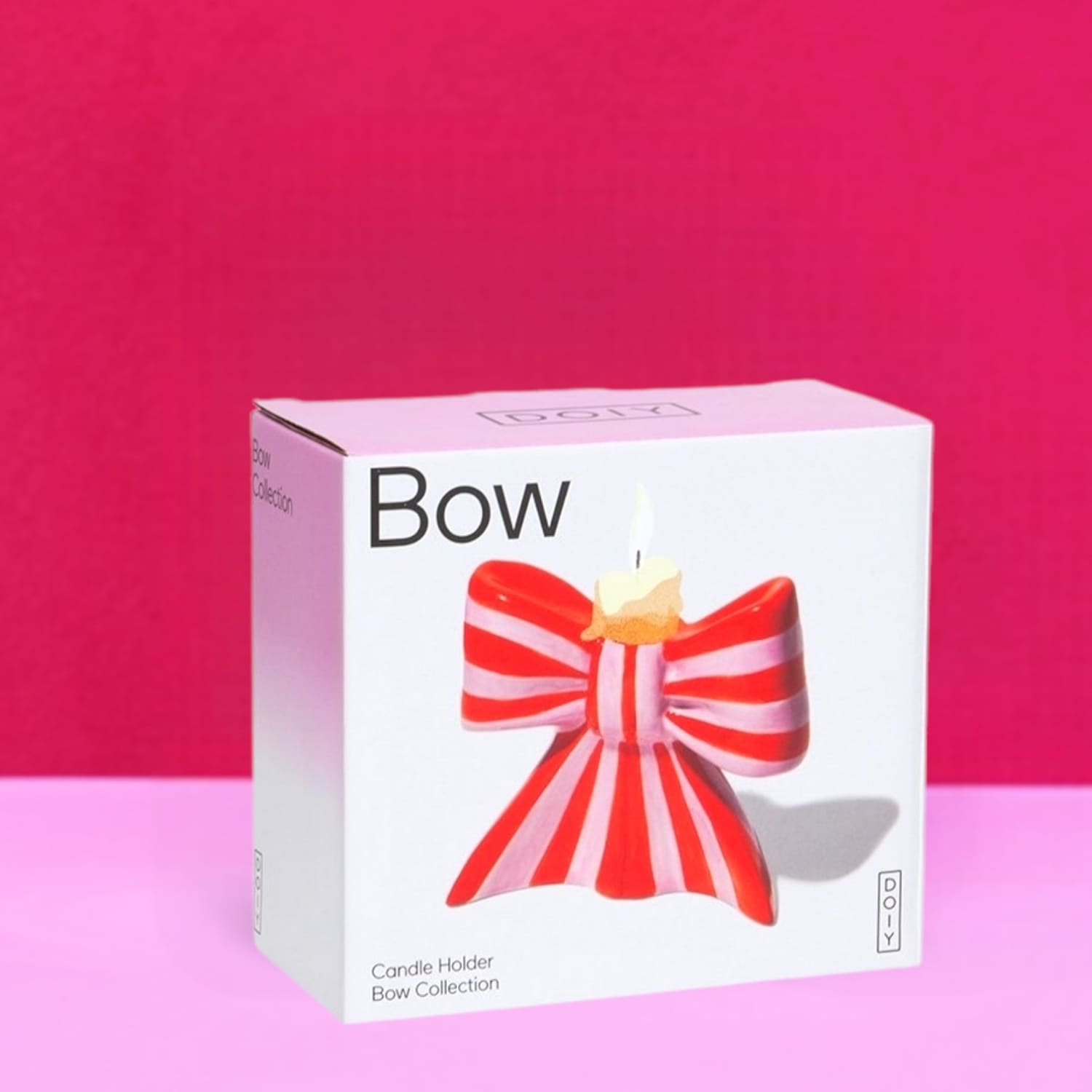 Striped Bow Taper Candle Holder - Large Boxed - Candle