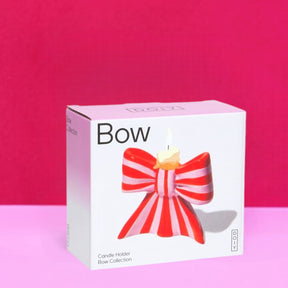 Striped Bow Taper Candle Holder - Large Boxed - Candle