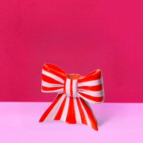 Striped Bow Taper Candle Holder - Large Boxed - Candle