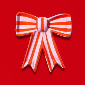 Striped Bow Trinket Tray Bow - Boxed - Ceramic - Coquette