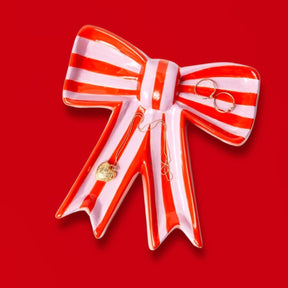 Striped Bow Trinket Tray Bow - Boxed - Ceramic - Coquette