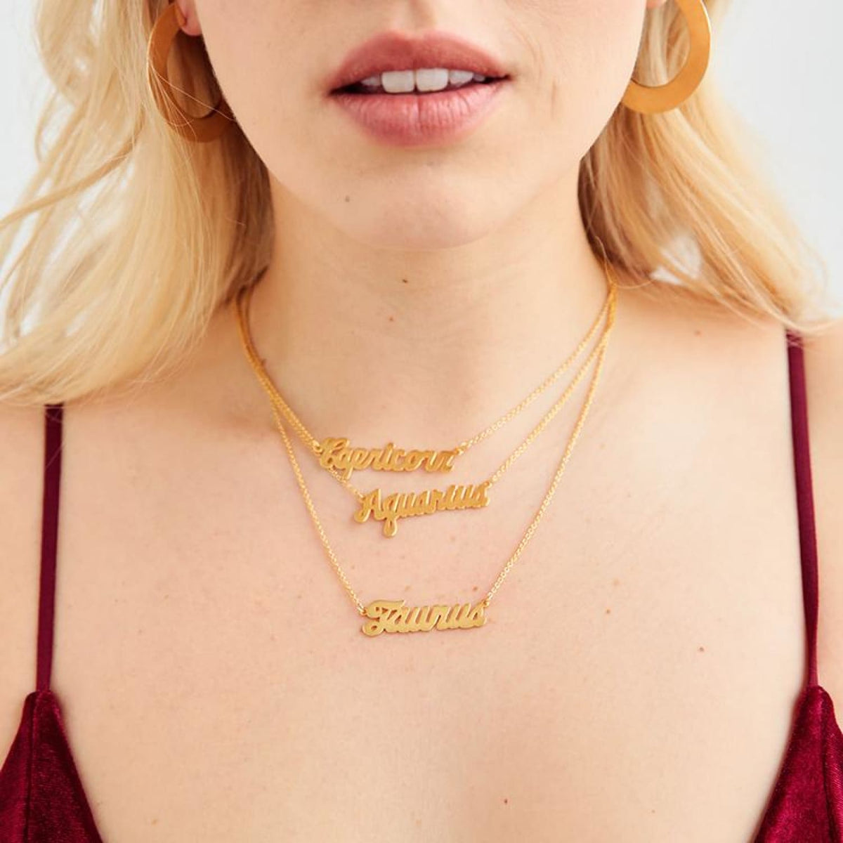 Zodiac Script Necklace Aquarius, Aries, Bling, Cancer, 