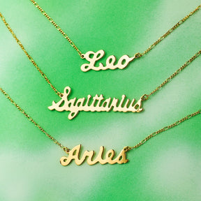 Zodiac Script Necklace Aquarius - Aries - Bling - Cancer - 