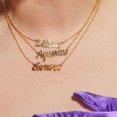 Zodiac Script Necklace Aquarius - Aries - Bling - Cancer - 