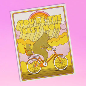 Best Mom Bear Greeting Card 70s - Bike - Cycling - 