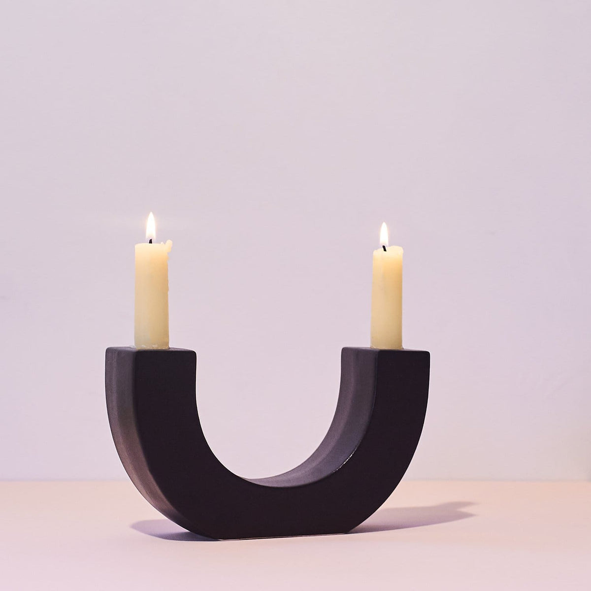 U-shaped Ceramic Taper Holder - Black Candle Holder - 
