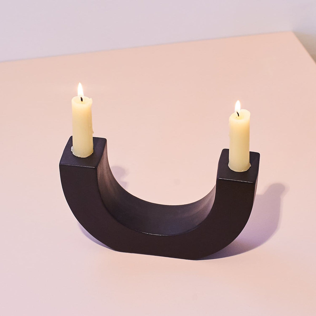 U-shaped Ceramic Taper Holder - Black Candle Holder - 