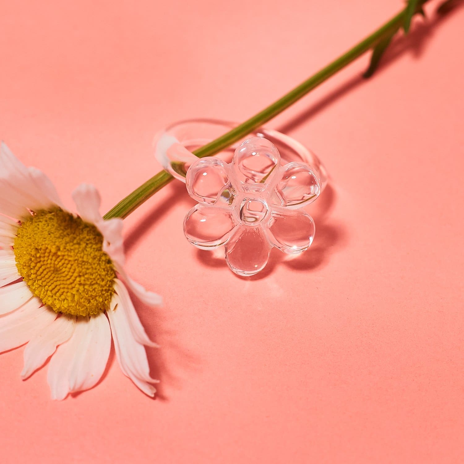 Flower Resin Ring 90s Baby - Style - Acrylic - Clear - 