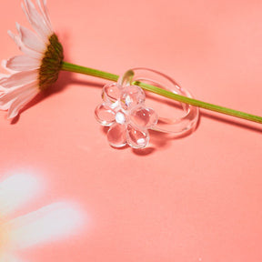Flower Resin Ring 90s Baby - Style - Acrylic - Clear - 