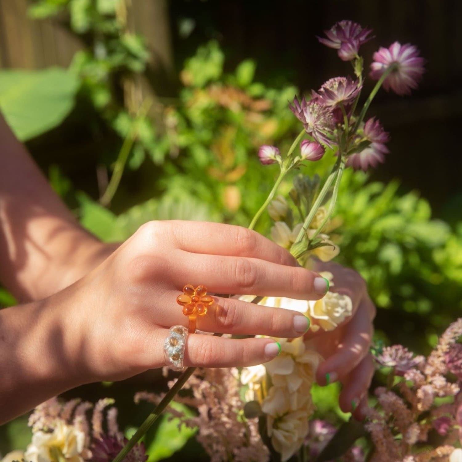 Flower Resin Ring 90s Baby - Style - Acrylic - Clear - 