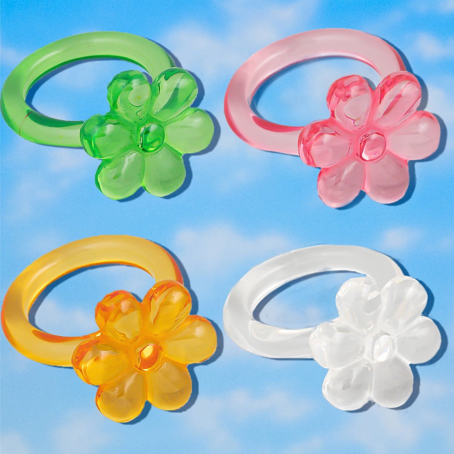 Flower Resin Ring 90s Baby - Style - Acrylic - Clear - 