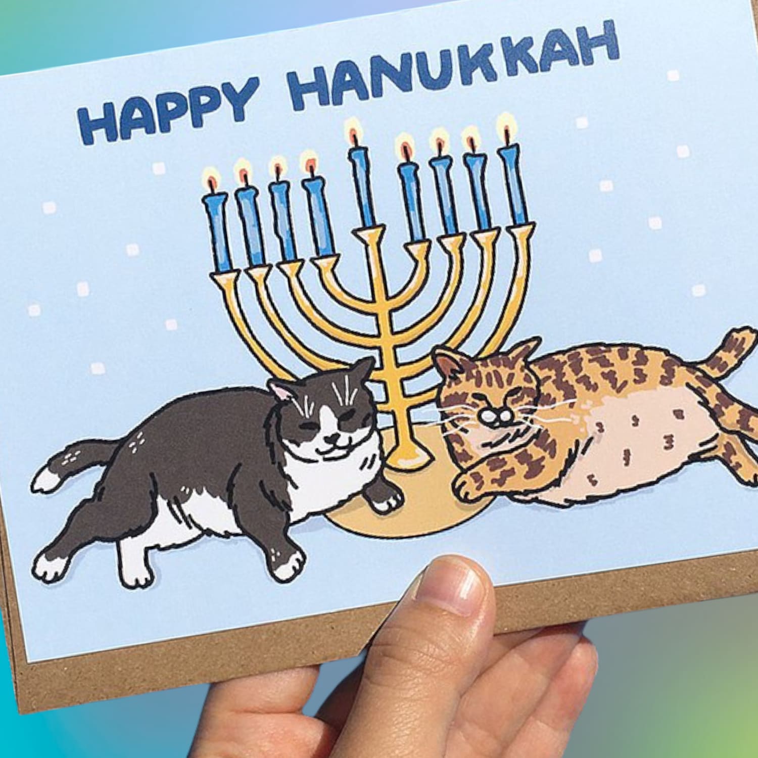 Hanukkah Fat Cat Holiday Card Cat - Card - Dad Gifts - Lover