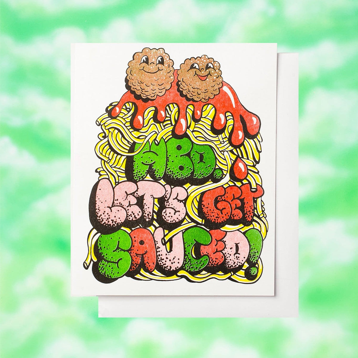 Sauced Hbd - Risograph Greeting Card Art - Birthday - Food -