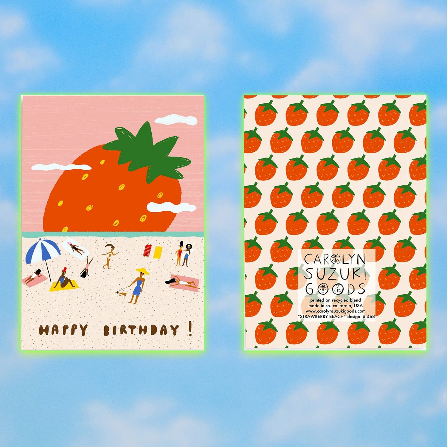 Strawberry Beach Happy Birthday Card Beach - Carolyn Suzuki 