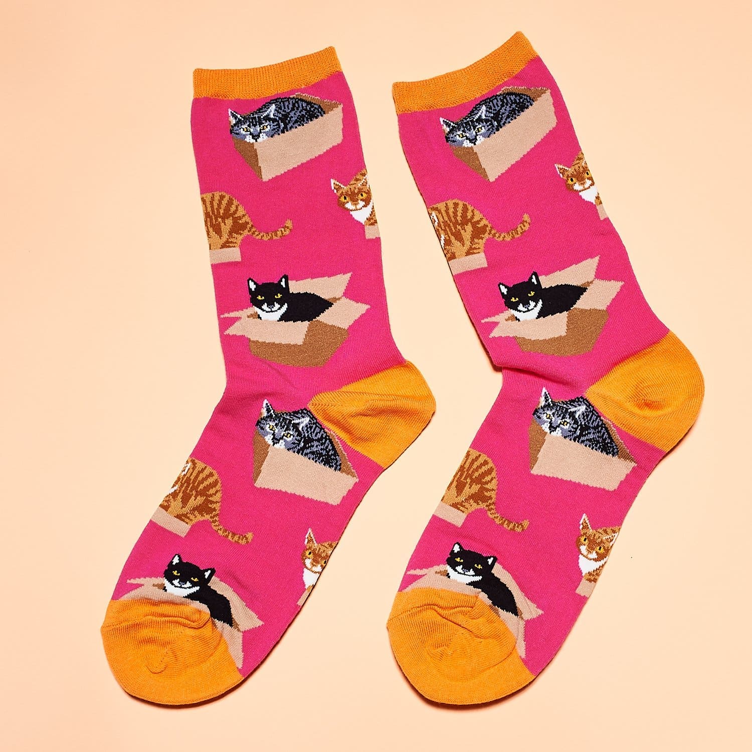 Cat In a Box - Women’s Novelty Socks Animal Novelty - Cat -