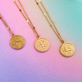 Zodiac Medallion Necklace Aquarius - Aries - Astrology 