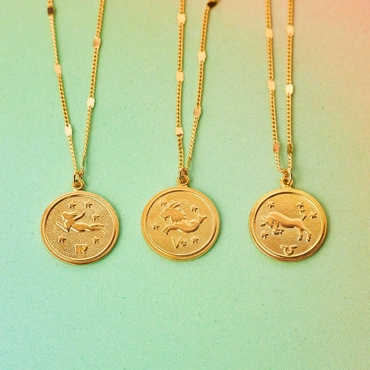 Zodiac Medallion Necklace Aquarius - Aries - Astrology 